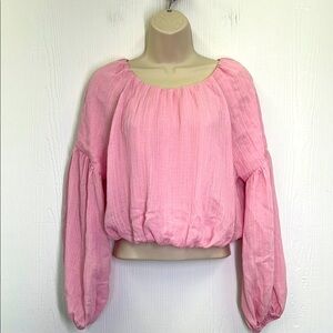 ASTR The Label - NWT Pink Long Sleeve Bubble Hem Crop Blouse Size Medium
